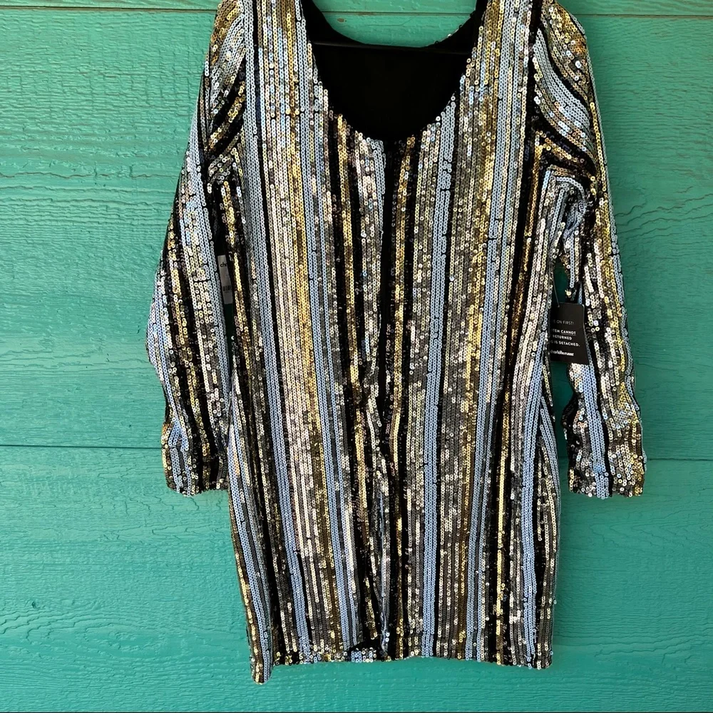 SEQUINED LONG SLEEVE MINI DRESS NWT - Picture 2 of 7